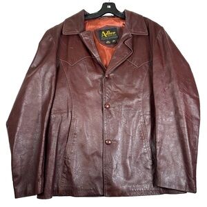 Vintage Cabrera Burgundy brown Leather Jacket western yoke button up blazer coat